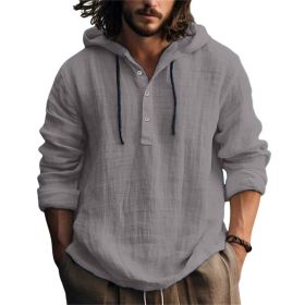 New Wish Cotton Linen Shirt Hooded Sweater Long Sleeve Hooded Casual Daily Clothing (Option: Grey-S)