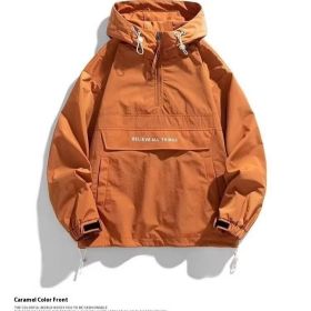 Half Zipper Pullover Men's Spring And Autumn New Hooded Fir Sweater (Option: Orange Red-XL)