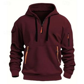 Dropped Shoulder Hooded Sweatshirt Men's Women's Plus Size Loose Pullover Fashion Sweatshirt (Option: Wine Red-S-1pcs)