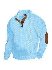 Stand Collar Long Sleeve Jacquard Knitted Pullover Sweater (Option: Sky Blue-L)