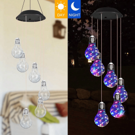 Colorful LED Solar Wind Chimes 21.6inch Light Bulb Shape Mobile Hanging Wind Chime Outdoor Waterproof Decorative Solar Powered Lights For Porch D (Option: 2PCS)