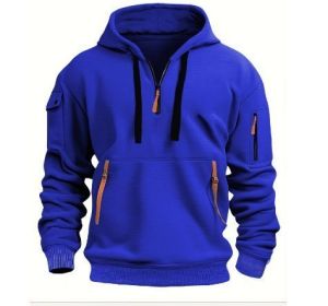 Dropped Shoulder Hooded Sweatshirt Men's Women's Plus Size Loose Pullover Fashion Sweatshirt (Option: Blue-5XL-1pcs)