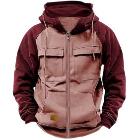 Men's Hoodie Youth Sports Multi-pocket Workwear (Option: Pink-M)