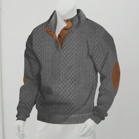Stand Collar Long Sleeve Jacquard Knitted Pullover Sweater (Option: Dark Gray-L)