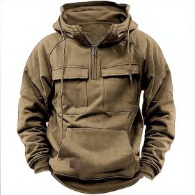 Men's Solid Color Casual Sweatshirt (Option: Khaki-3XL)