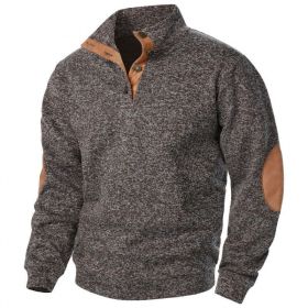 Men's Stand Collar Knitted Joint Stitching Casual Jacquard Cardigan Sweater (Option: Coffee-XXXL)