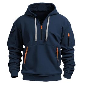 Dropped Shoulder Hooded Sweatshirt Men's Women's Plus Size Loose Pullover Fashion Sweatshirt (Option: Navy Blue-3XL-1pcs)
